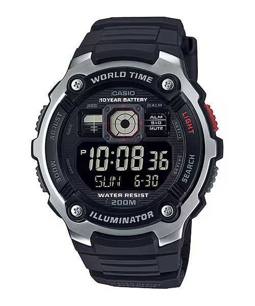 Casio Digital World Time Round Blue Watch AE-2000W-1BVDF