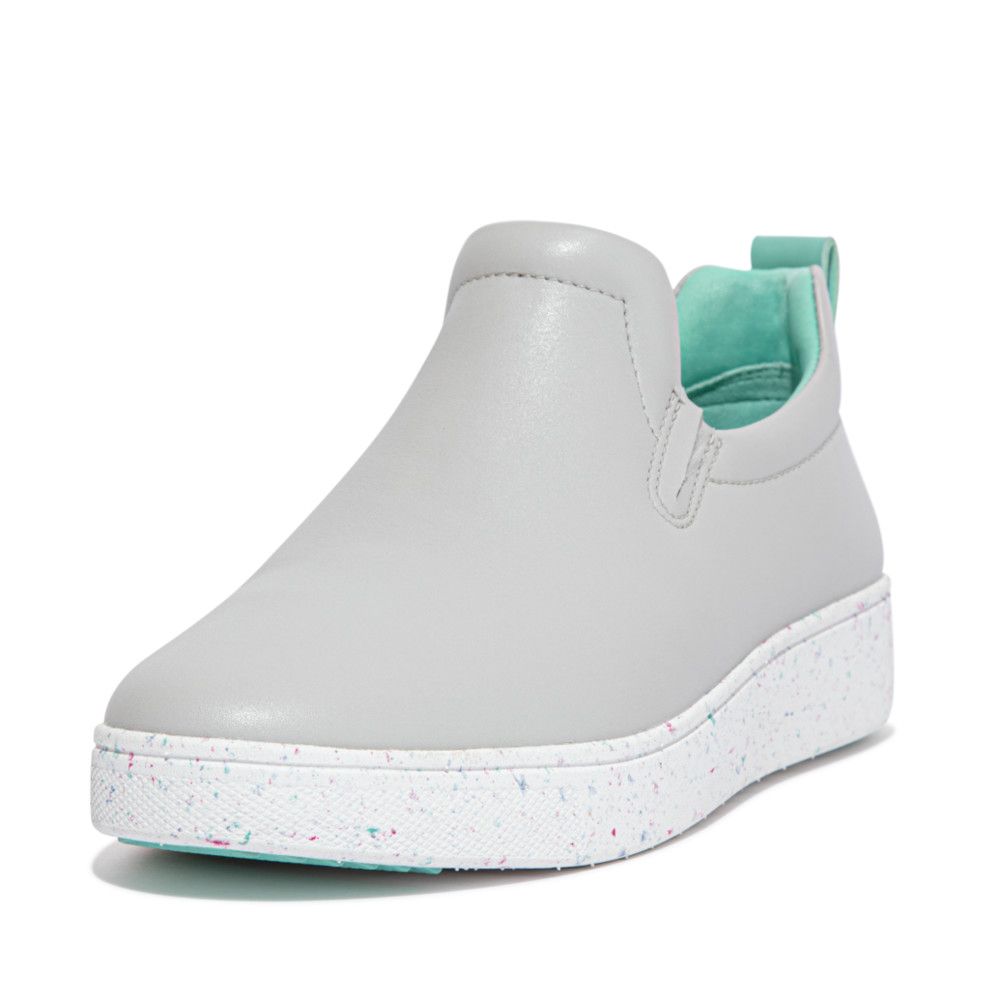 FitFlop RALLY Speckle-Sole Leather Slip-On Trainers Soft Grey Mix
