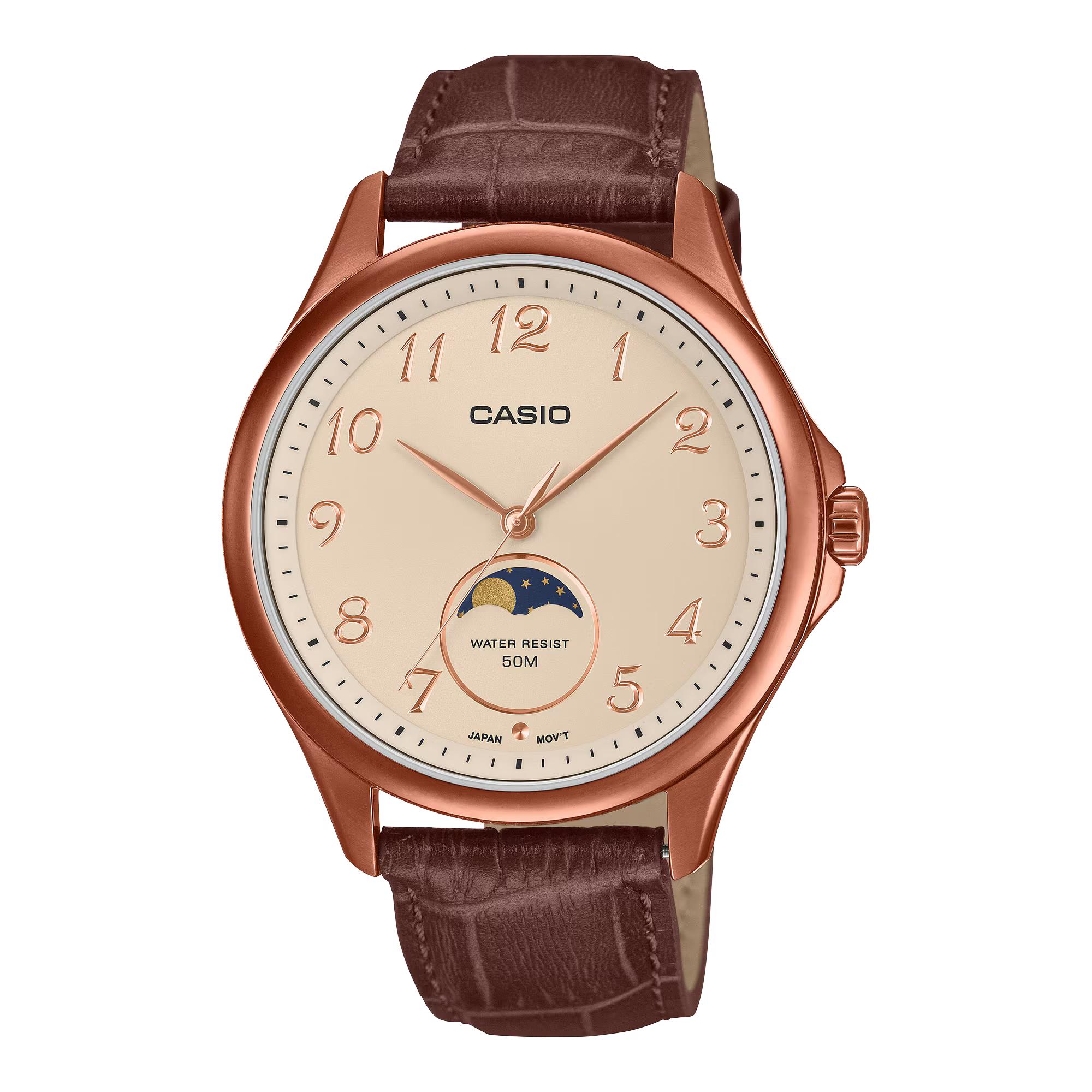 Casio Standard Men’s 50m Analogue Moon Phase Wrist Watch, MTP-M110RL-5AVDF