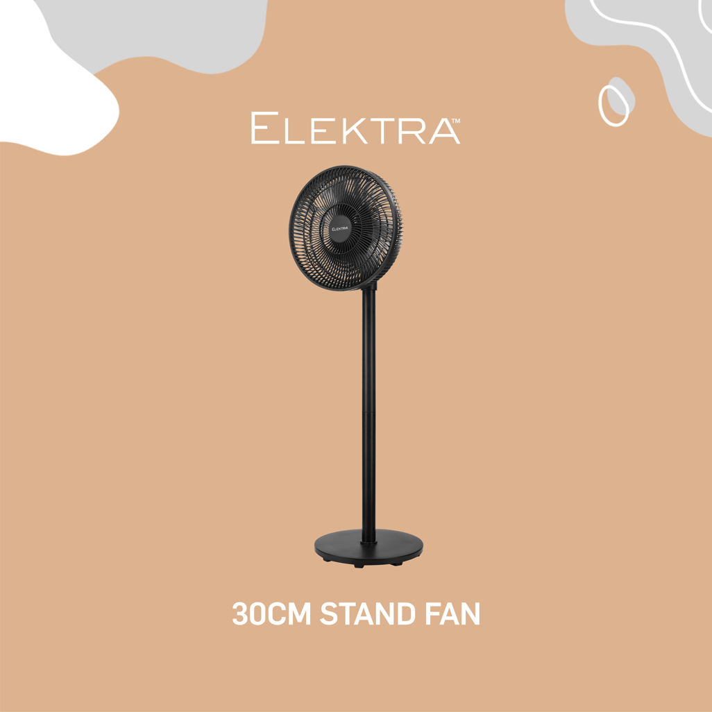 Elektra 30cm Stand Fan - Black - Shopping4Africa