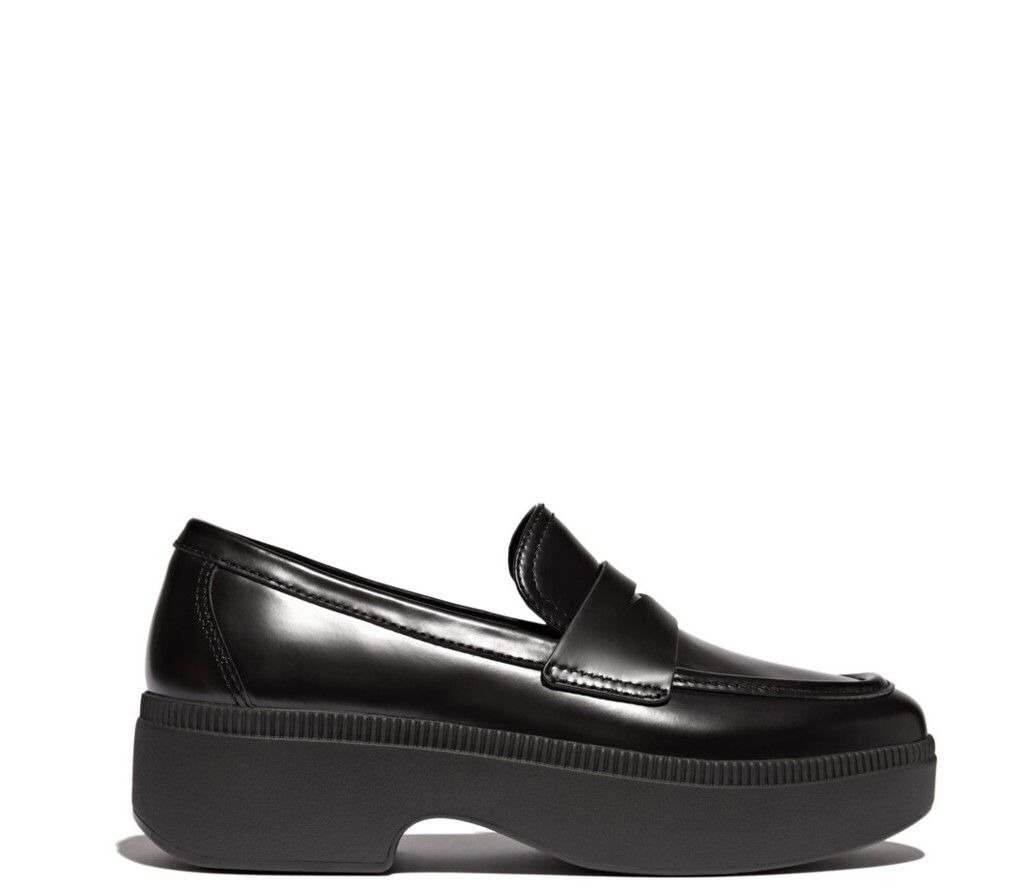 FitFlop F - LUMA Box - Leather Demi - Wedge Penny Loafers Black - Shopping4Africa