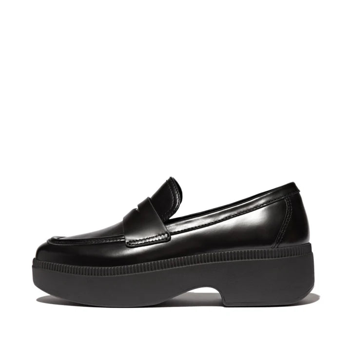 FitFlop F - Luma Box - Leather Demi - Wedge Penny Loafers Black - Shopping4Africa