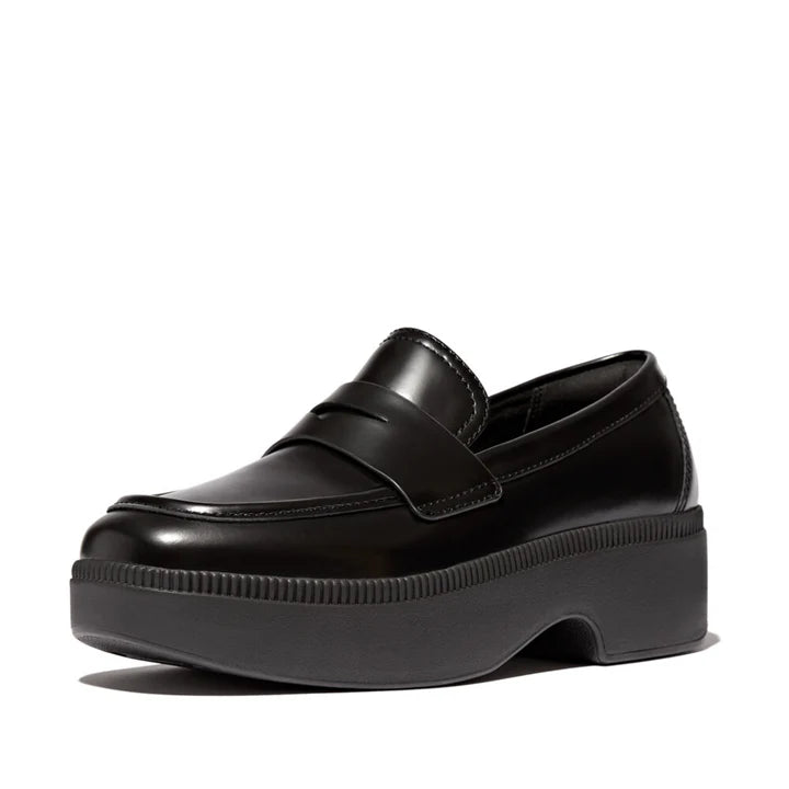 FitFlop F - Luma Box - Leather Demi - Wedge Penny Loafers Black - Shopping4Africa
