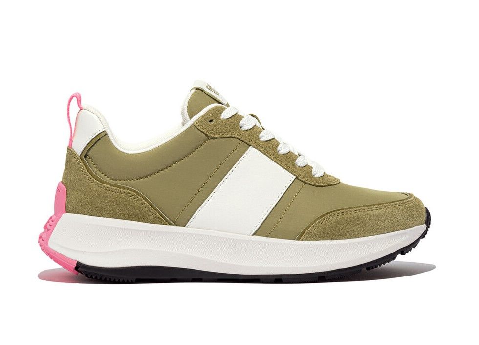 FitFlop F - Mode Flow Fabric/Suede/Leather Flatform Trainers Camo Mix Green - Shopping4Africa