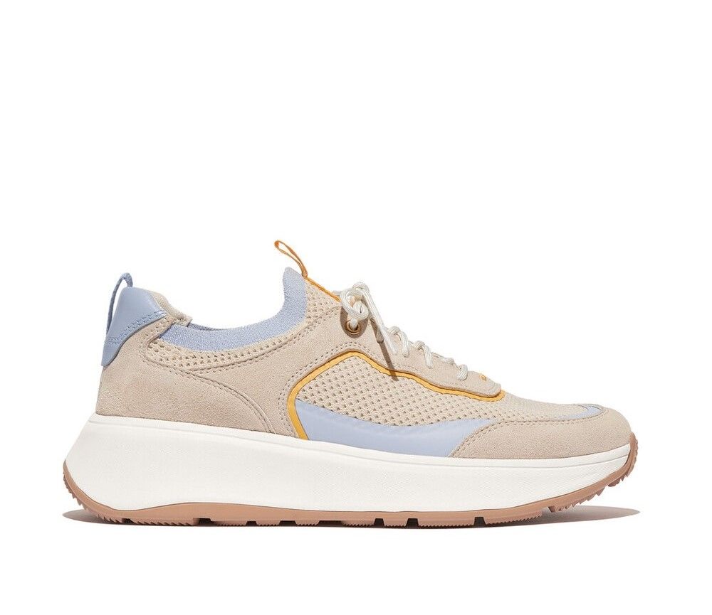 FitFlop F - Mode Knit/Suede Flatform Slip - On Trainers Paris Beige/ Sky Blue - Shopping4Africa