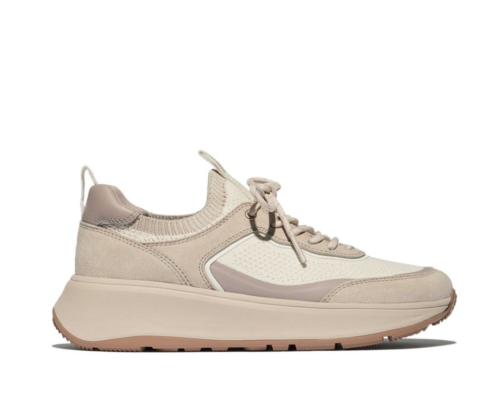 FitFlop F - Mode Knit/Suede Flatform Slip - On Trainers Stone Beige - Shopping4Africa