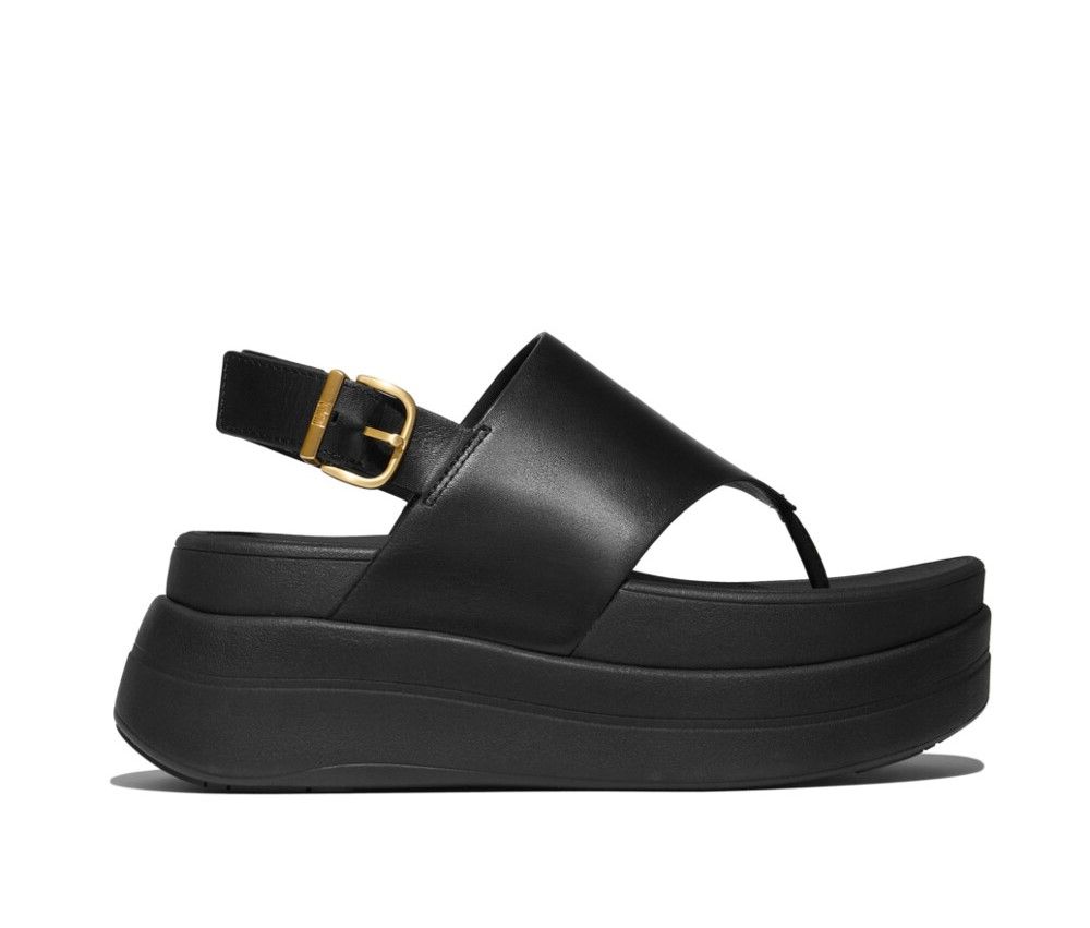 FitFlop F - Mode Stack Leather Back - Strap Toe - Post Sandals Black - Shopping4Africa