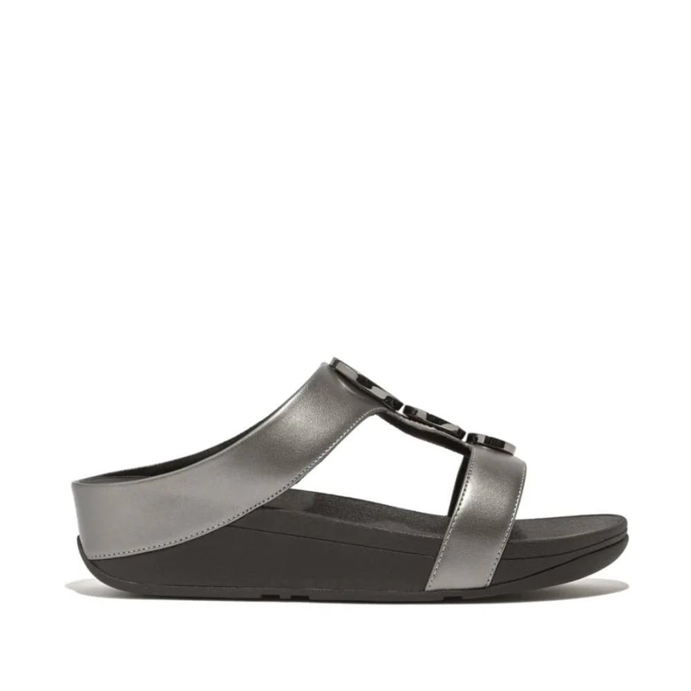FitFlop Halo Bead - Circle Metallic H - Bar Slides Pewter Black - Shopping4Africa
