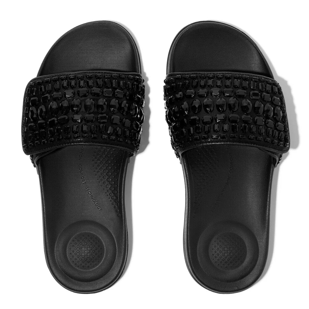 FitFlop iQushion Adjustable Multi - Crystal Sliders Black - Shopping4Africa