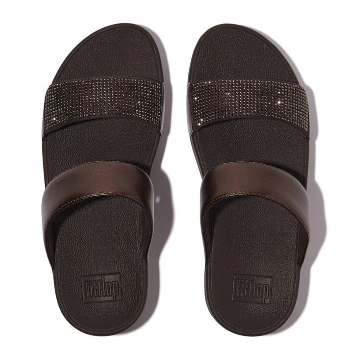 FitFlop Lulu Crystal Slide Sandals Metallic Chocolate Brown - Shopping4Africa