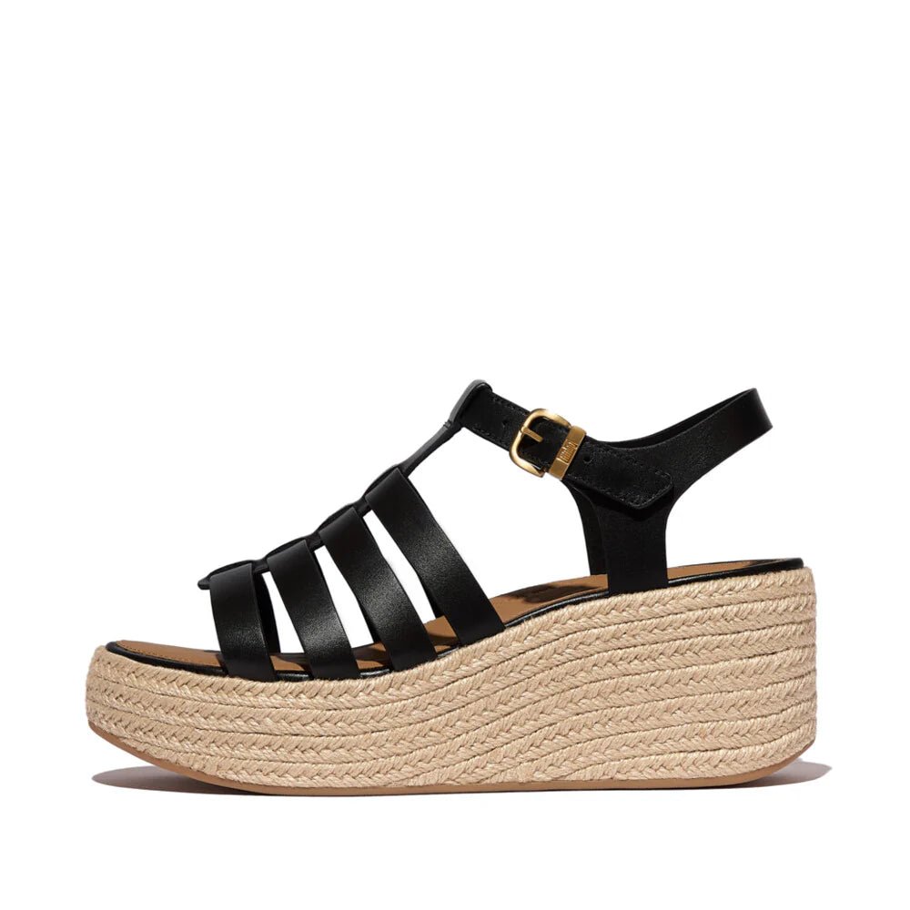 FitFlop Platforms Espadrille Leather Fisherman Wedge Sandals Black - Shopping4Africa