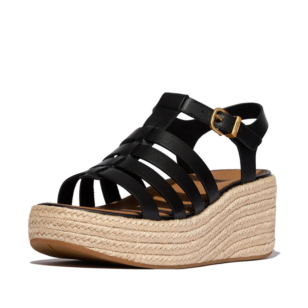 FitFlop Platforms Espadrille Leather Fisherman Wedge Sandals Black - Shopping4Africa