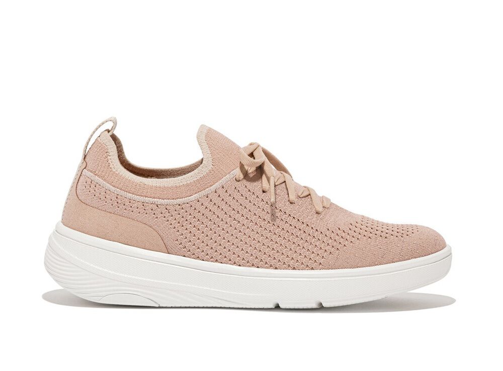 FitFlop Super - Q Knit Slip - On Lace - up Trainers Beige Buff - Shopping4Africa