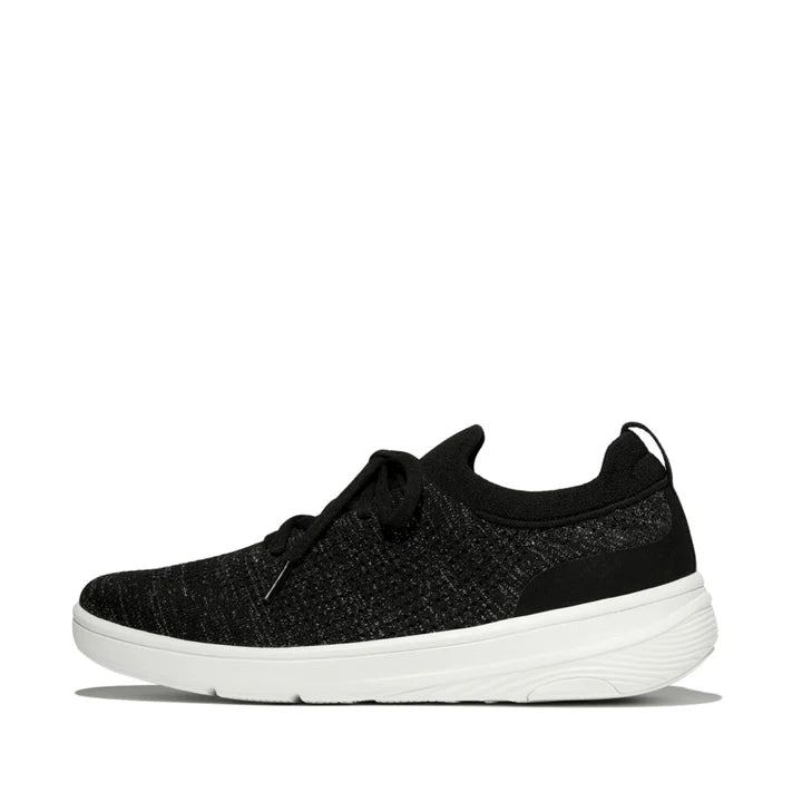 FitFlop SUPER - Q Knit Slip - On Laced Trainers Sneaker Black/ Silver - Shopping4Africa