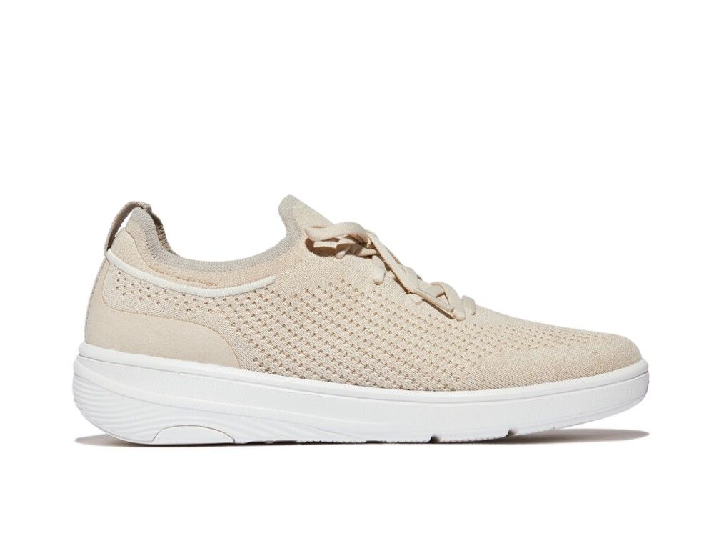 FitFlop SUPER - Q Knit Slip - On Laced Trainers Sneakers Stone Beige/ Platino - Shopping4Africa
