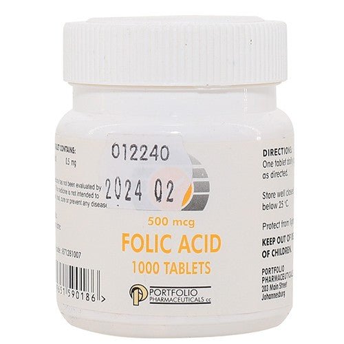 Folic Acid 0.5mg 1000 Tablets Portfolio - Shopping4Africa
