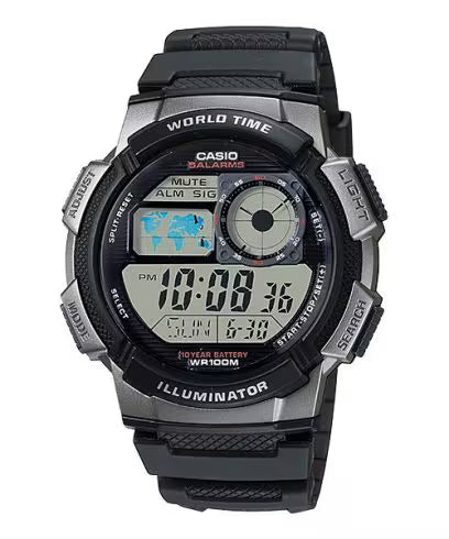 Casio Digital World Time Black Watch AE-1000W-1BVDF