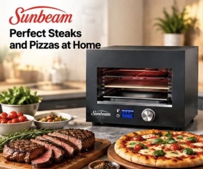 Sunbeam SEBG-218D Digital Beef Griller and Pizza Cooker – 850°C, Cast Iron Grill, Pizza Stone, 1800W - Shopping4Africa