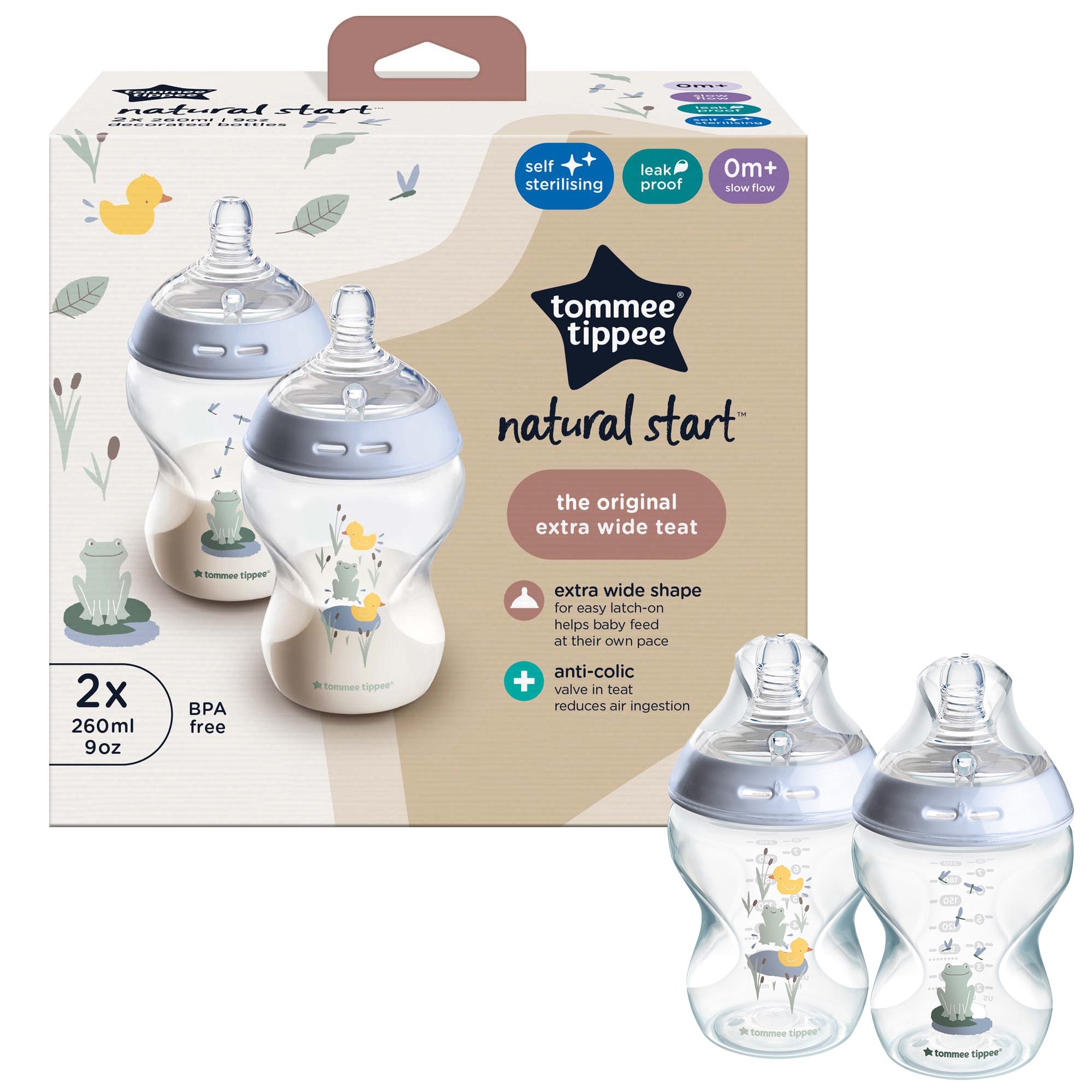 Tommee Tippee Closer to Nature 260ml Self Sterilizing Decorated Bottle 2pk 0M+ – Boy - Shopping4Africa