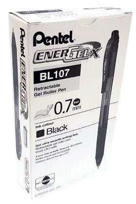 Pentel BL107A EnerGel X Roller Ball Retractable Gel Pen, Black, Dozen  (BL107-A)