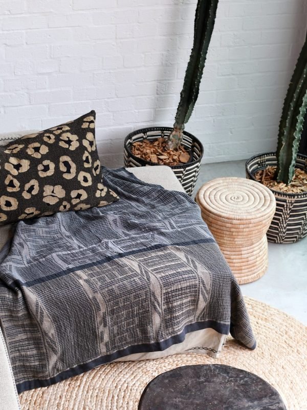 100% Linen Bogolan Lounge Throws West African-Inspired Jacquard