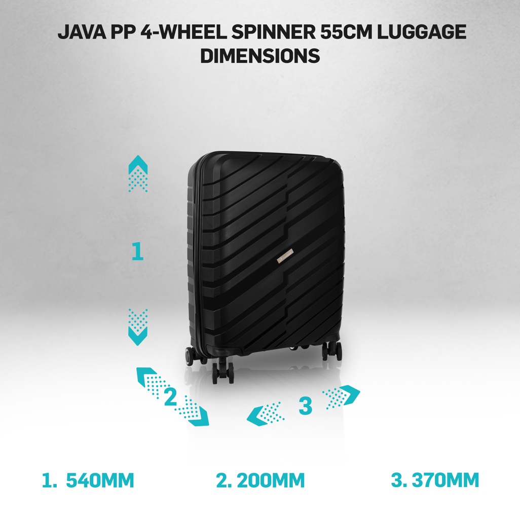 Travelwize Java PP 4-Wheel Spinner Luggage - Black 55-75cm