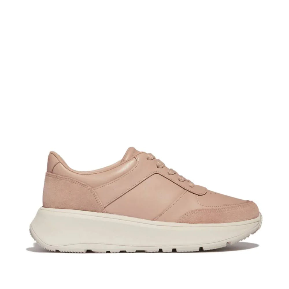 FitFlop F-Mode Leather/Suede Flatform Trainers Classic Beige