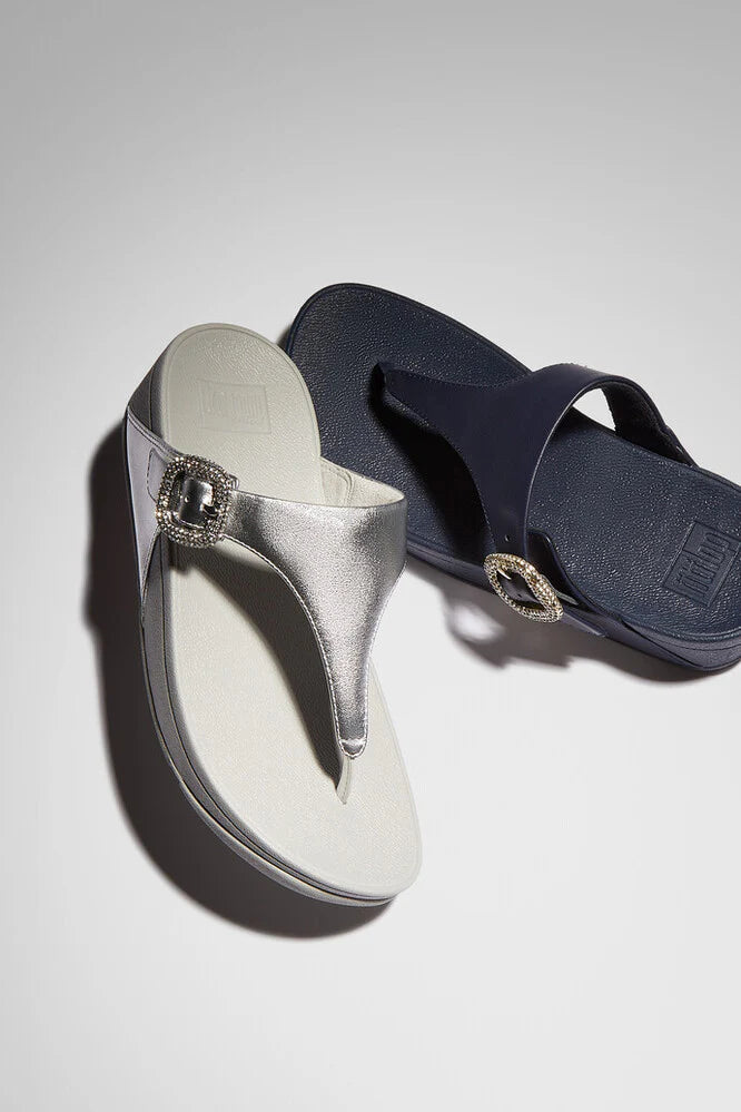 FitFlop - Lulu Crystal-Buckle Leather Silver