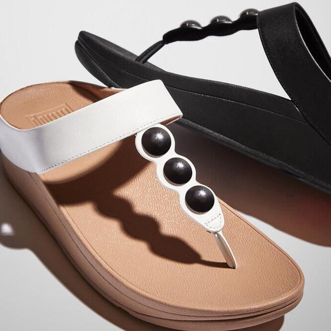 FitFlop Fino Mirror-Dome Leather Urban White