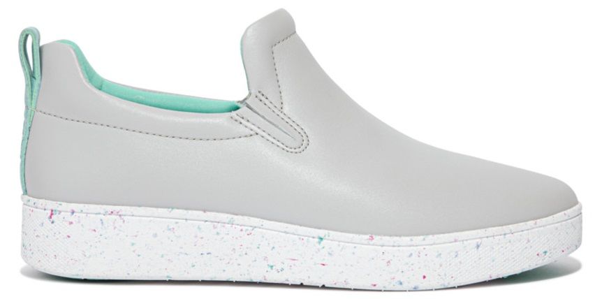 FitFlop RALLY Speckle-Sole Leather Slip-On Trainers Soft Grey Mix