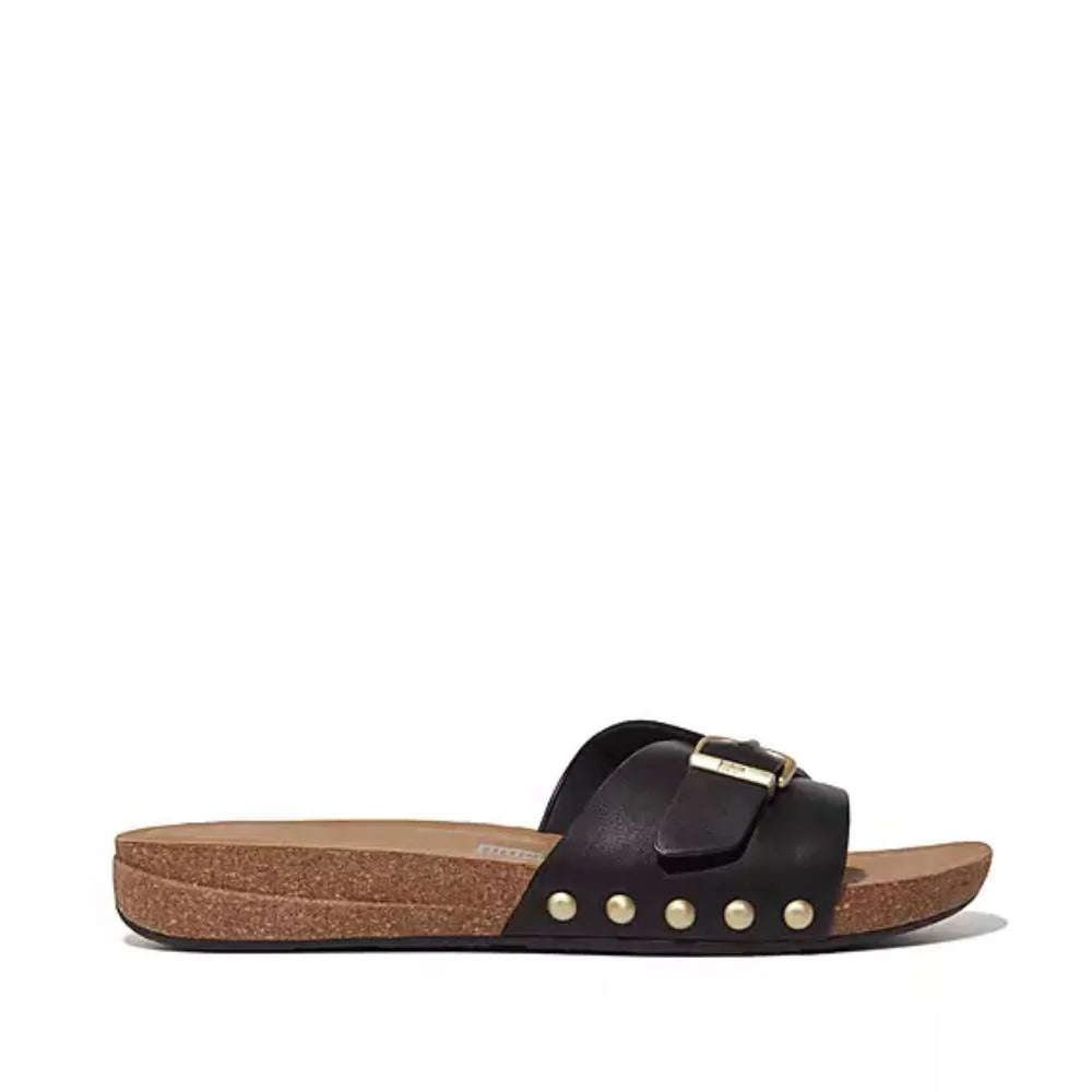 FitFlop - IQushion Adjustable Buckle Leather Slide Black