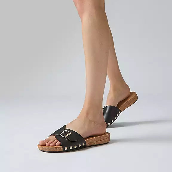 FitFlop - IQushion Adjustable Buckle Leather Slide Black