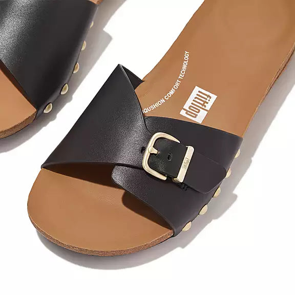 FitFlop - IQushion Adjustable Buckle Leather Slide Black