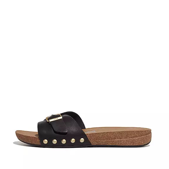FitFlop - IQushion Adjustable Buckle Leather Slide Black