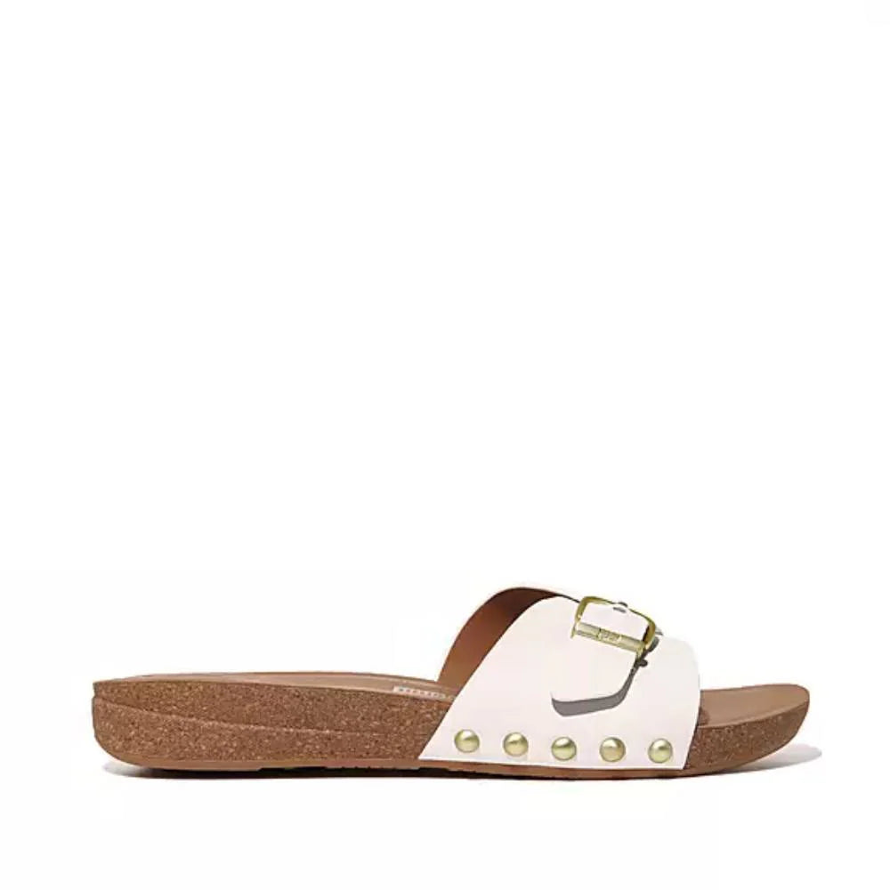 FitFlop - IQushion Adjustable Buckle Leather Slide Urban White