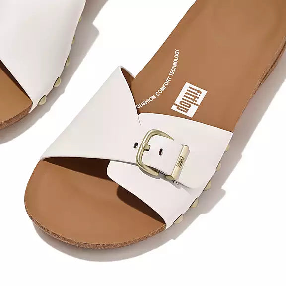 FitFlop - IQushion Adjustable Buckle Leather Slide Urban White