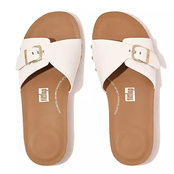 FitFlop - IQushion Adjustable Buckle Leather Slide Urban White