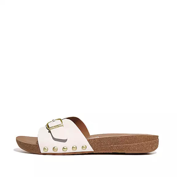 FitFlop - IQushion Adjustable Buckle Leather Slide Urban White