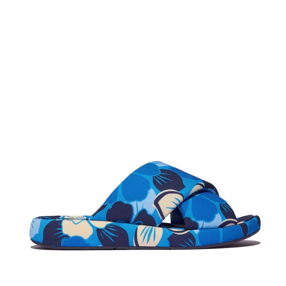 FitFlop - iQushion D-Luxe Padded Flowerz Cross Slides Blue Mix
