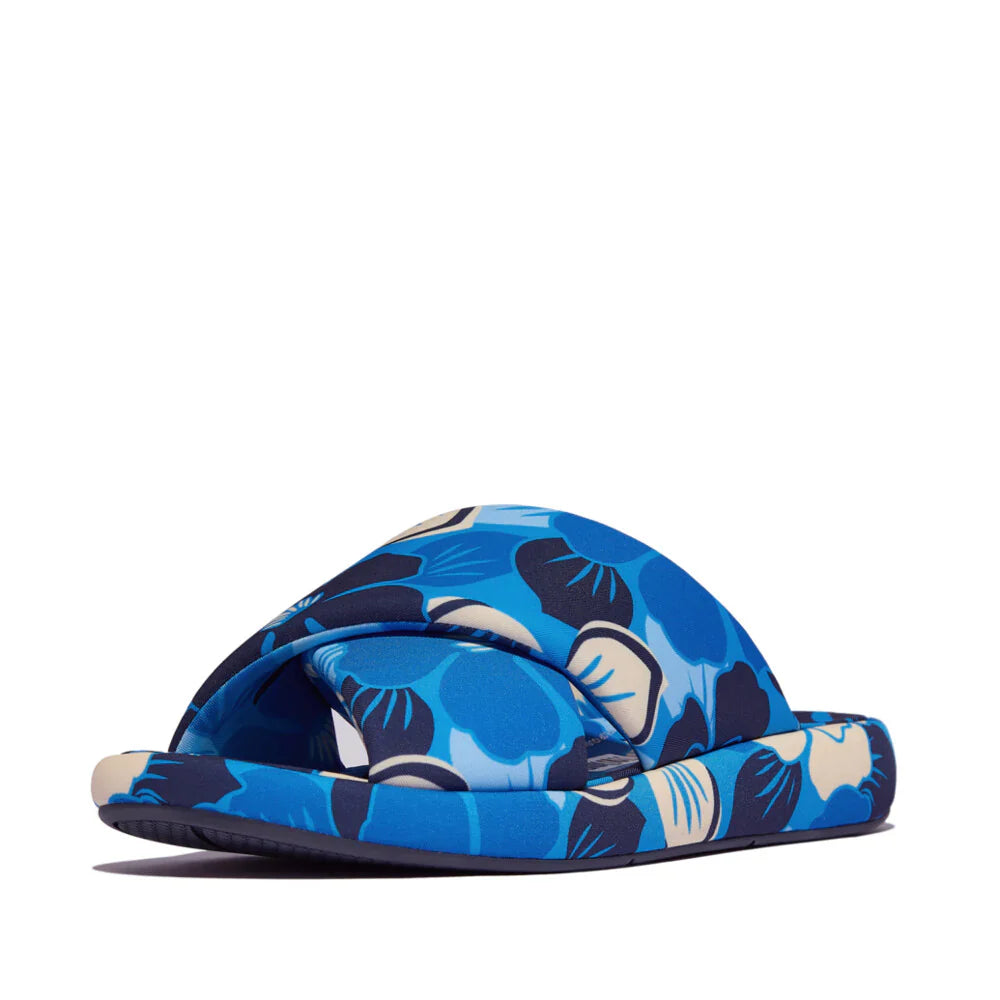 FitFlop - iQushion D-Luxe Padded Flowerz Cross Slides Blue Mix