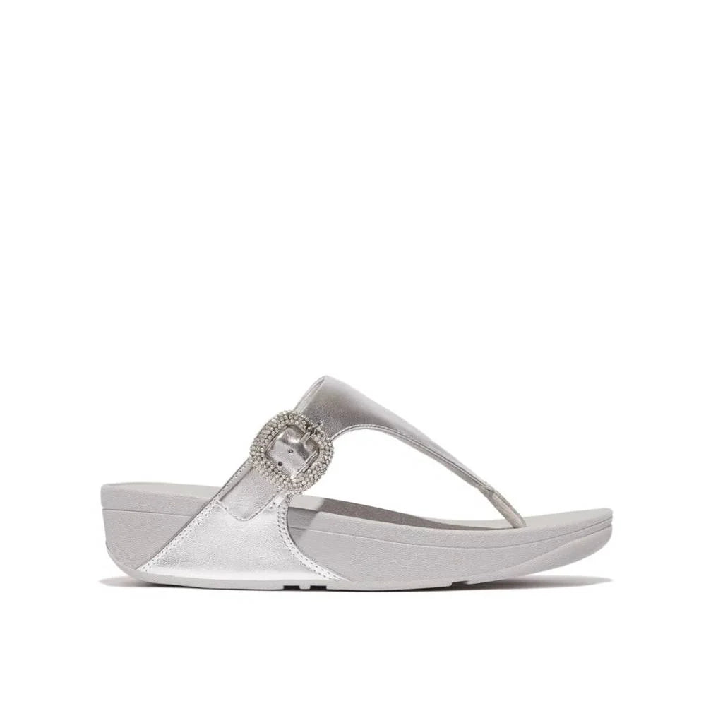 FitFlop - Lulu Crystal-Buckle Leather Silver