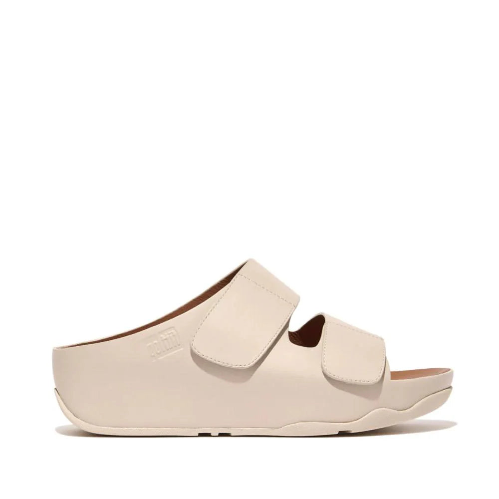 FitFlop SHUV Adjustable Two-Bar Leather Slides Stone Beige