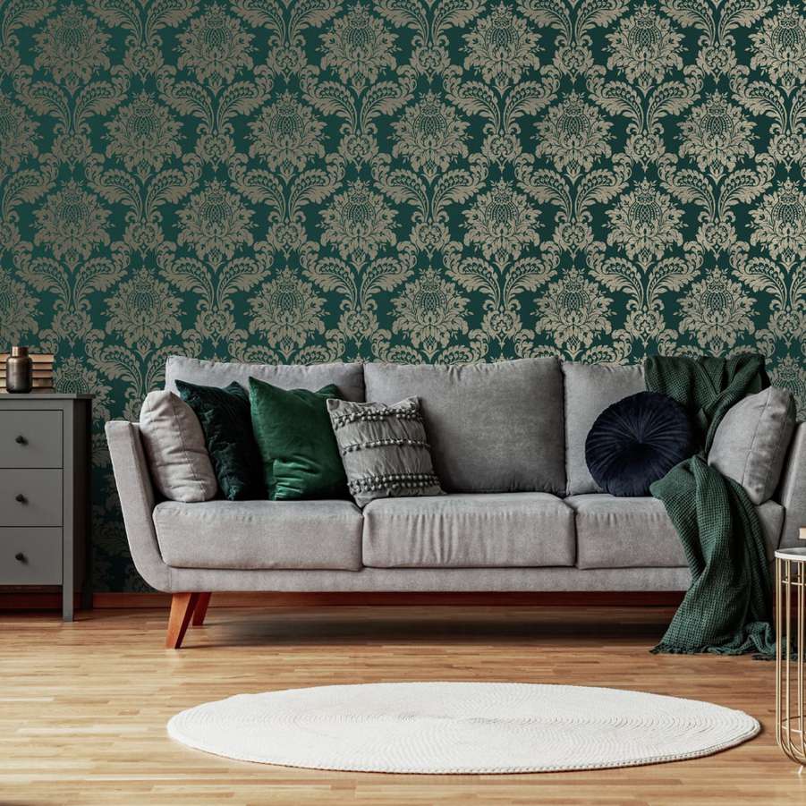 Archive Damask Teal & Gold Wallpaper - Shopping4Africa