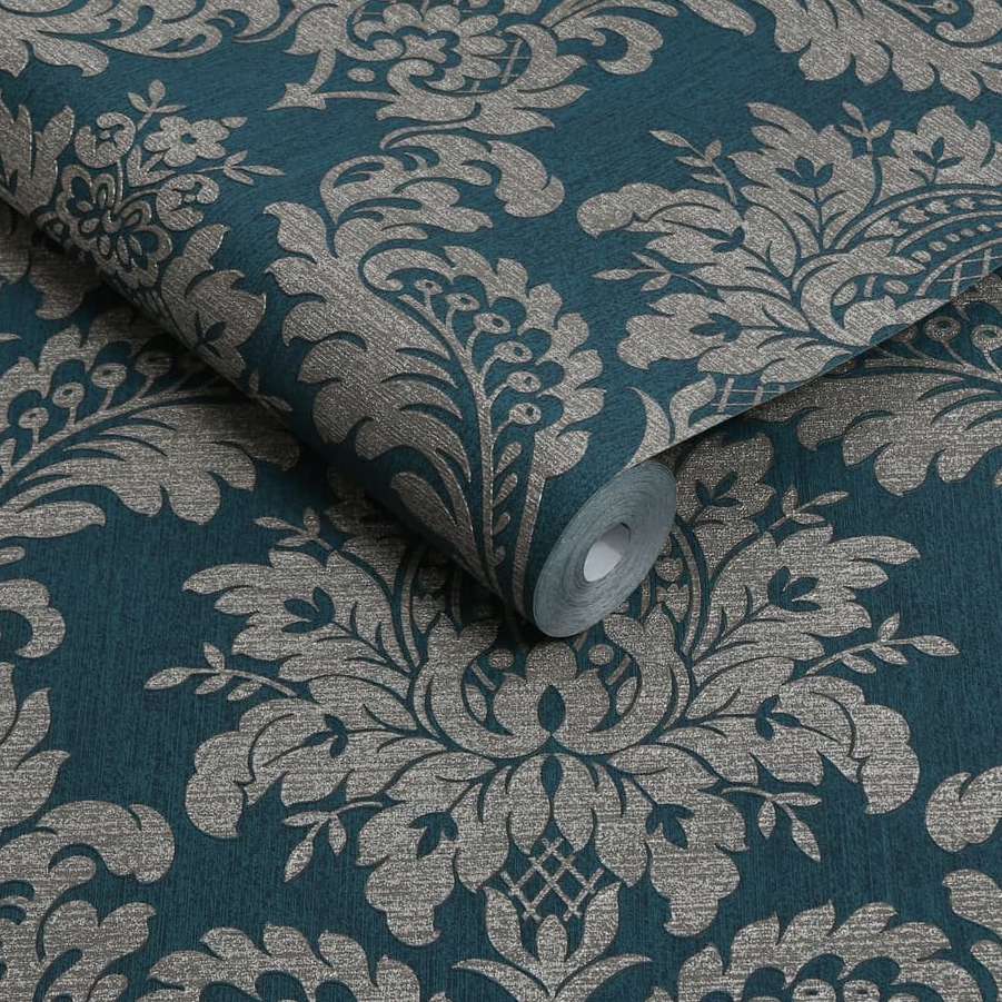 Archive Damask Teal & Gold Wallpaper - Shopping4Africa