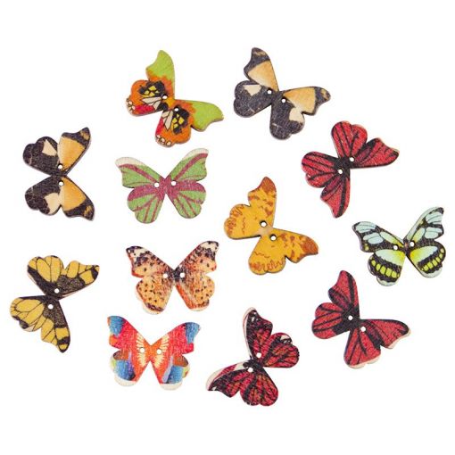 Buttons Wood - Print Butterfly ~25mm (12pc) - Shopping4Africa