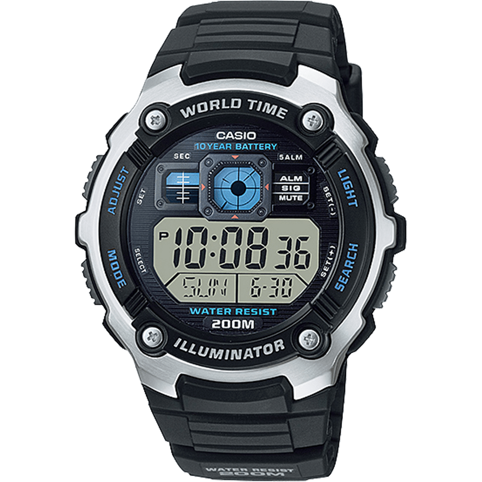 Casio Digital World Time Round Black Watch AE - 2000W - 1AVDF - Shopping4Africa
