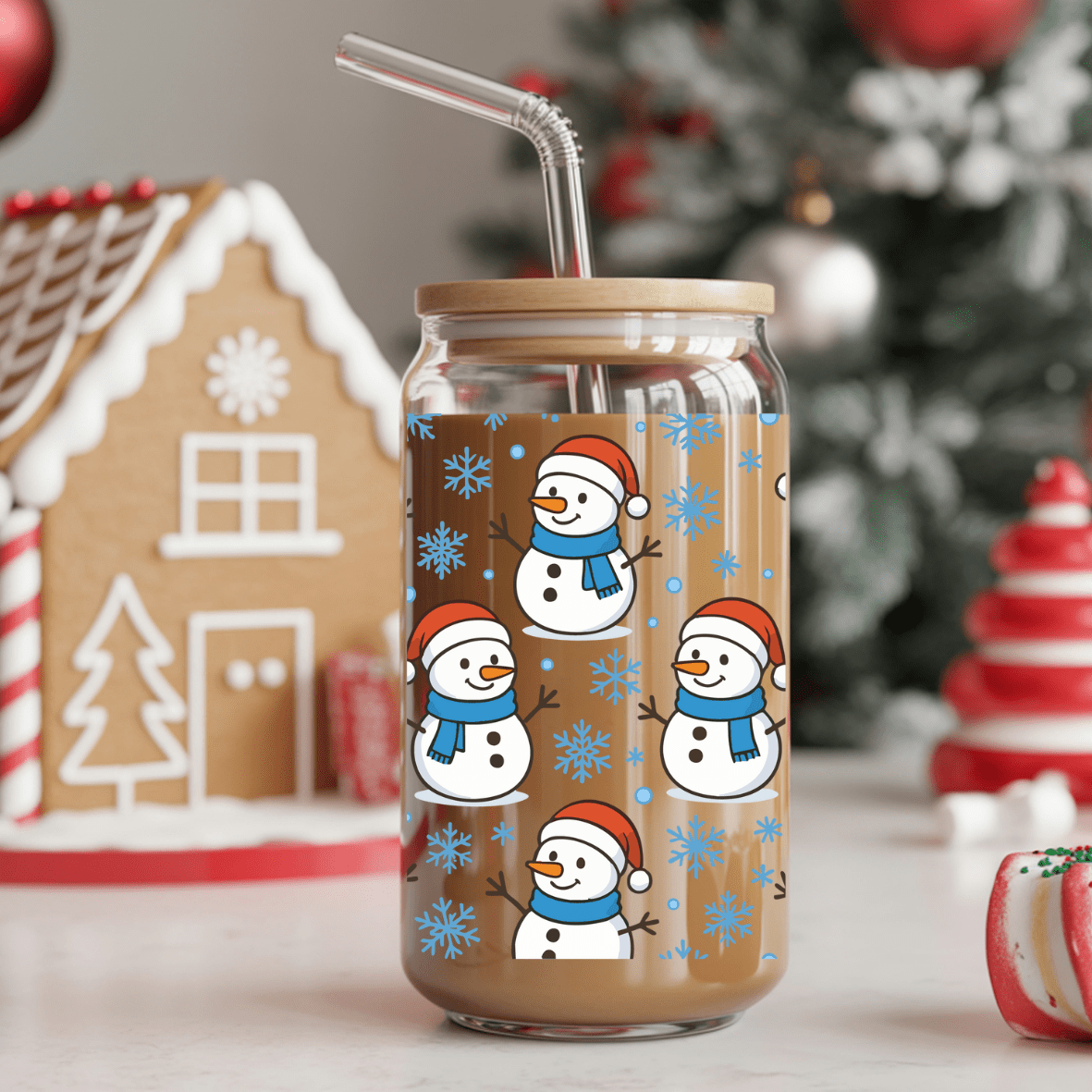 Christmas Libbey Tumbler 500ml - Snow Man Blue Scarf - Shopping4Africa
