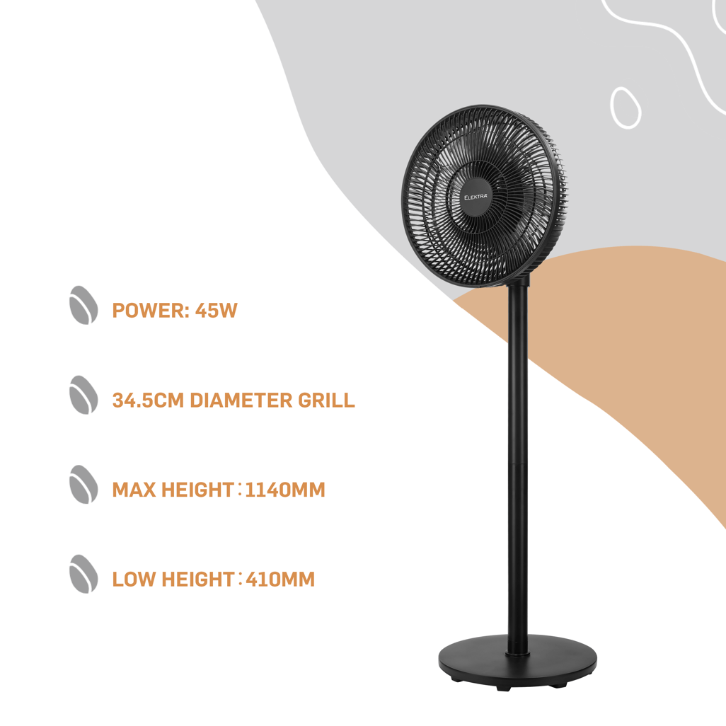 Elektra 30cm Stand Fan - Black - Shopping4Africa