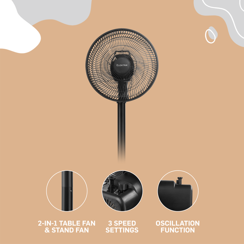 Elektra 30cm Stand Fan - Black - Shopping4Africa