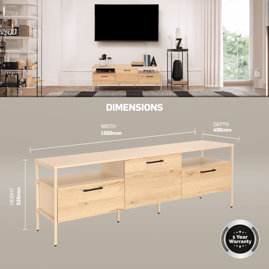 Everfurn Ellen TV Stand, Melamine, Powder Coated Steel Frame, 2 Drawers, Storage Cabinet - Shopping4Africa